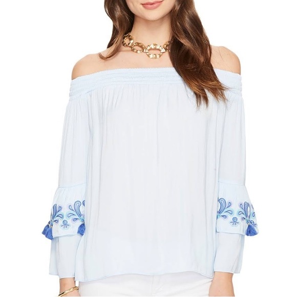 Lilly Pulitzer Tobyn Off the Shoulder top in Blue size XXS - Picture 3 of 13